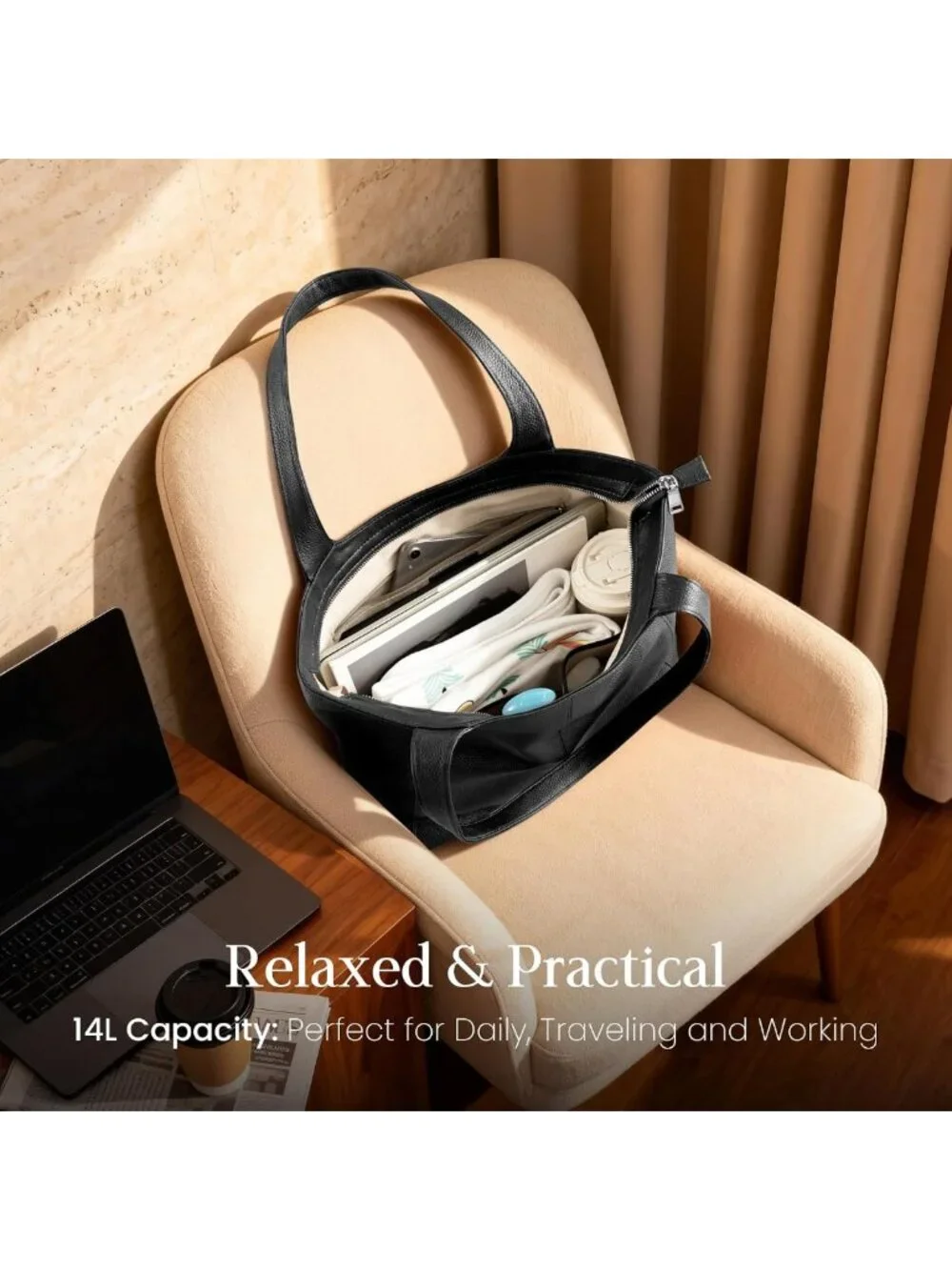Soft Genuine Leather Tote Bag for Women | Slouchy Shoulder Bag with Zipper